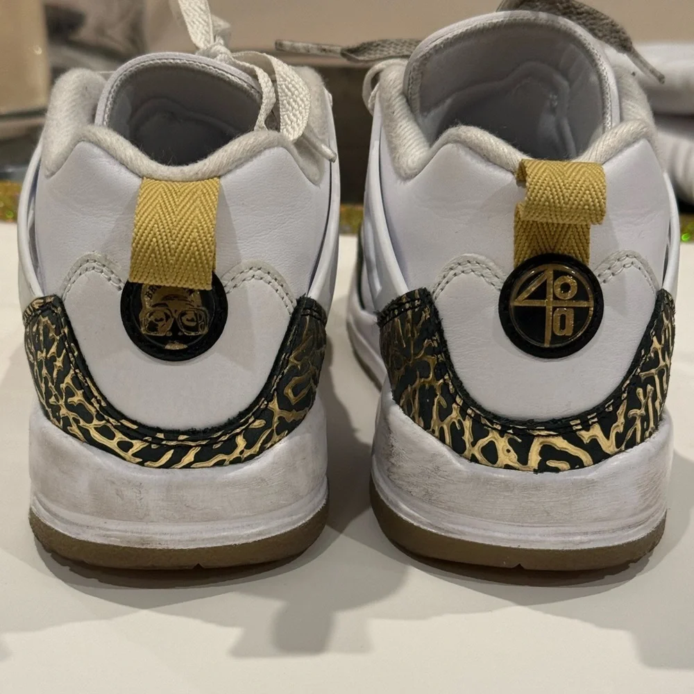 Jordan Spizike Low GL Sneakers‎ Elephant Print White Black Gold Youth 6.5Y Good